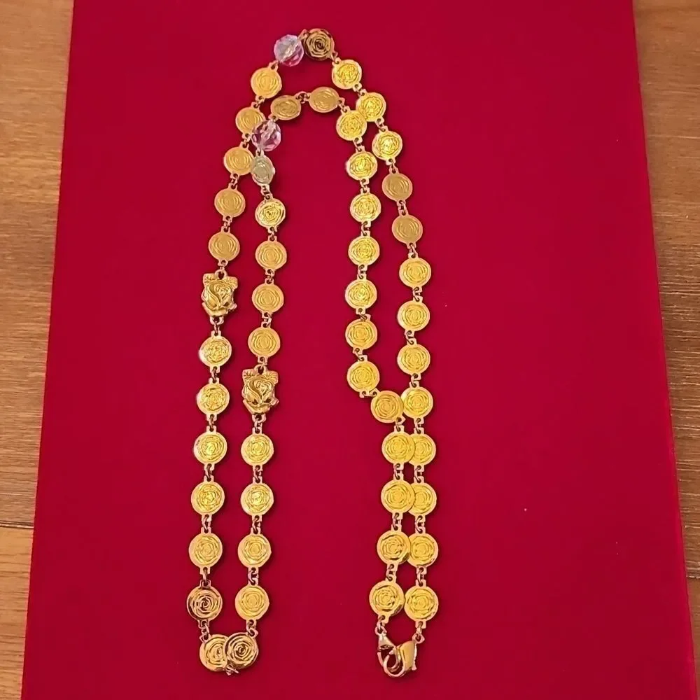 Vintage Signed LIZ CLAIBORNE @LCI Gold Plated/Toned Rose Necklace